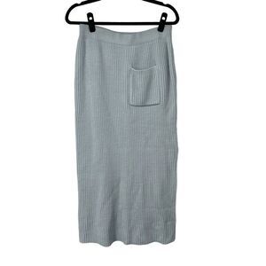ChouYatou Light Blue Ribbed Knit Midi Pencil Sweater Skirt Sz L Women’s‎